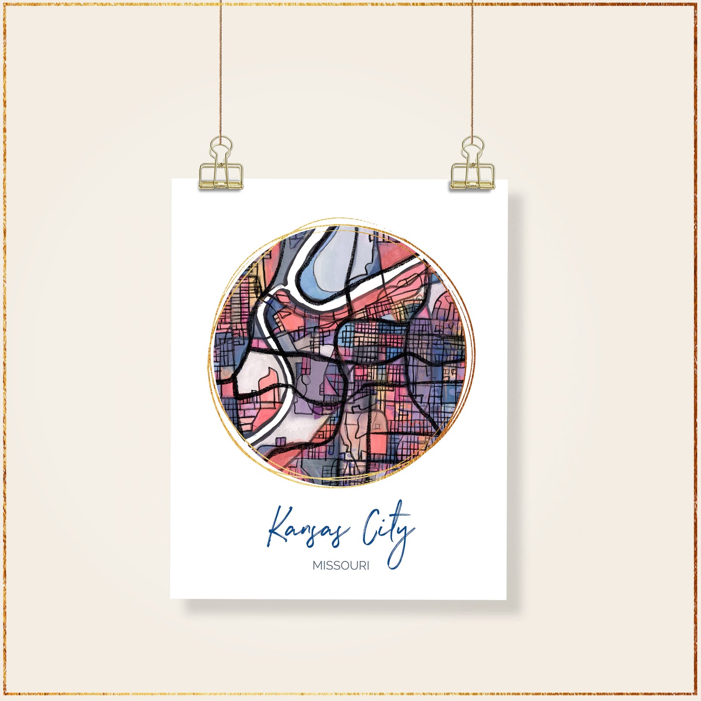Kansas City MO Map Art - Digital Fine Art Print. Full Color.
