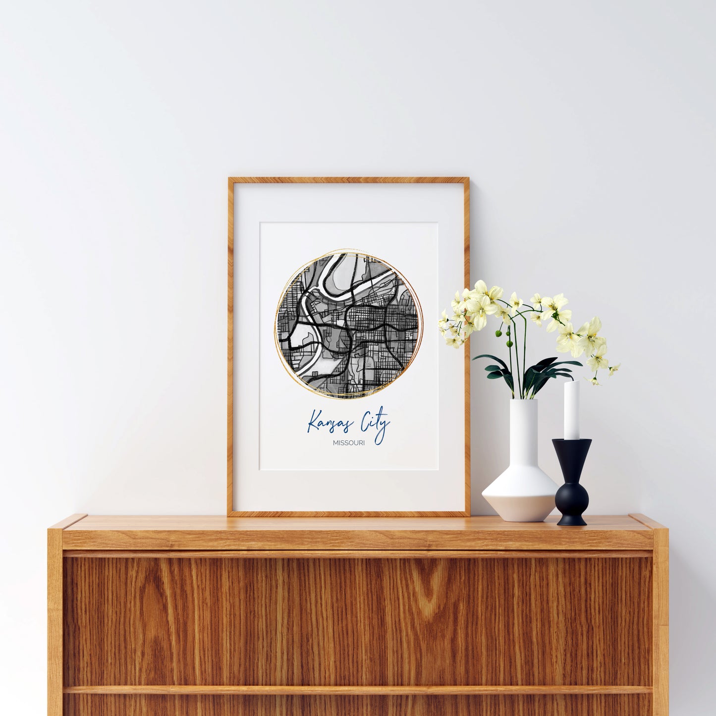 Kansas City MO Map Art - Digital Fine Art Print.  Black & White