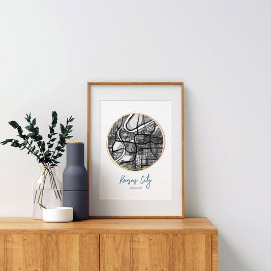 Kansas City MO Map Art - Digital Fine Art Print.  Black & White