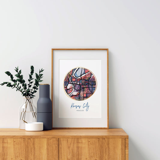 Kansas City MO Map Art - Digital Fine Art Print. Full Color.