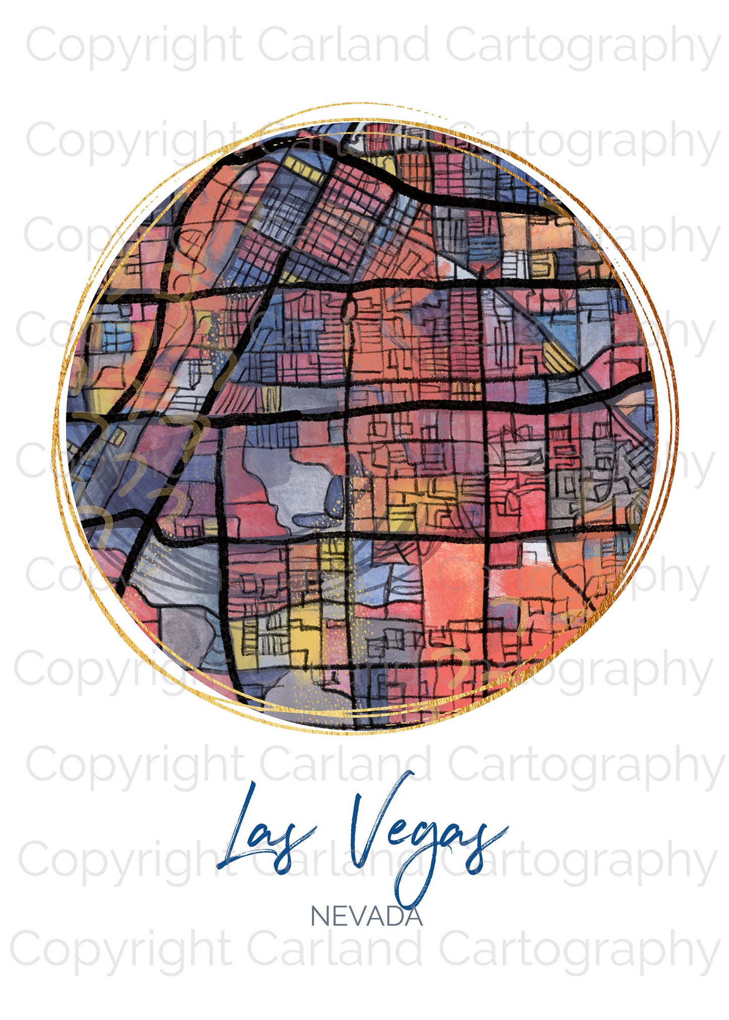 Las Vegas NV Map Art - Digital Fine Art Print. Full Color.