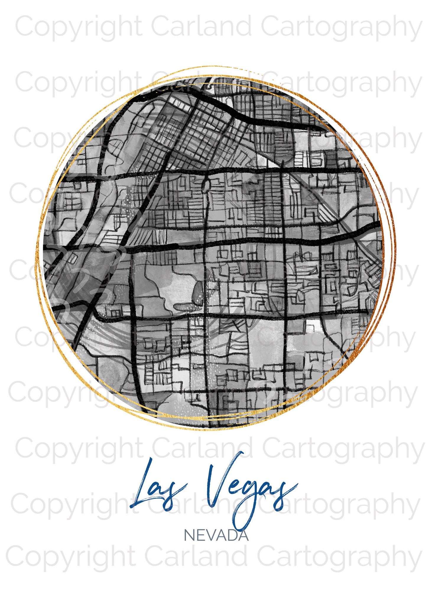Las Vegas NV Map Art - Digital Fine Art Print.  Black & White