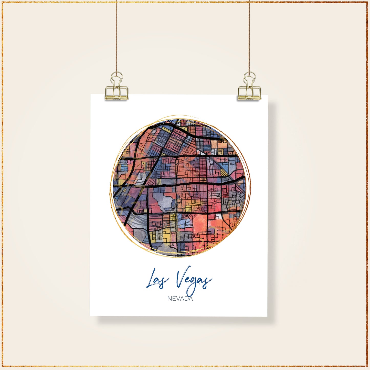 Las Vegas NV Map Art - Digital Fine Art Print. Full Color.
