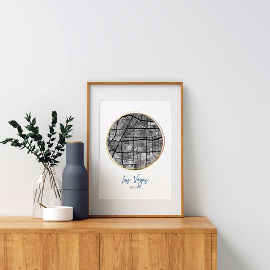 Las Vegas NV Map Art - Digital Fine Art Print.  Black & White
