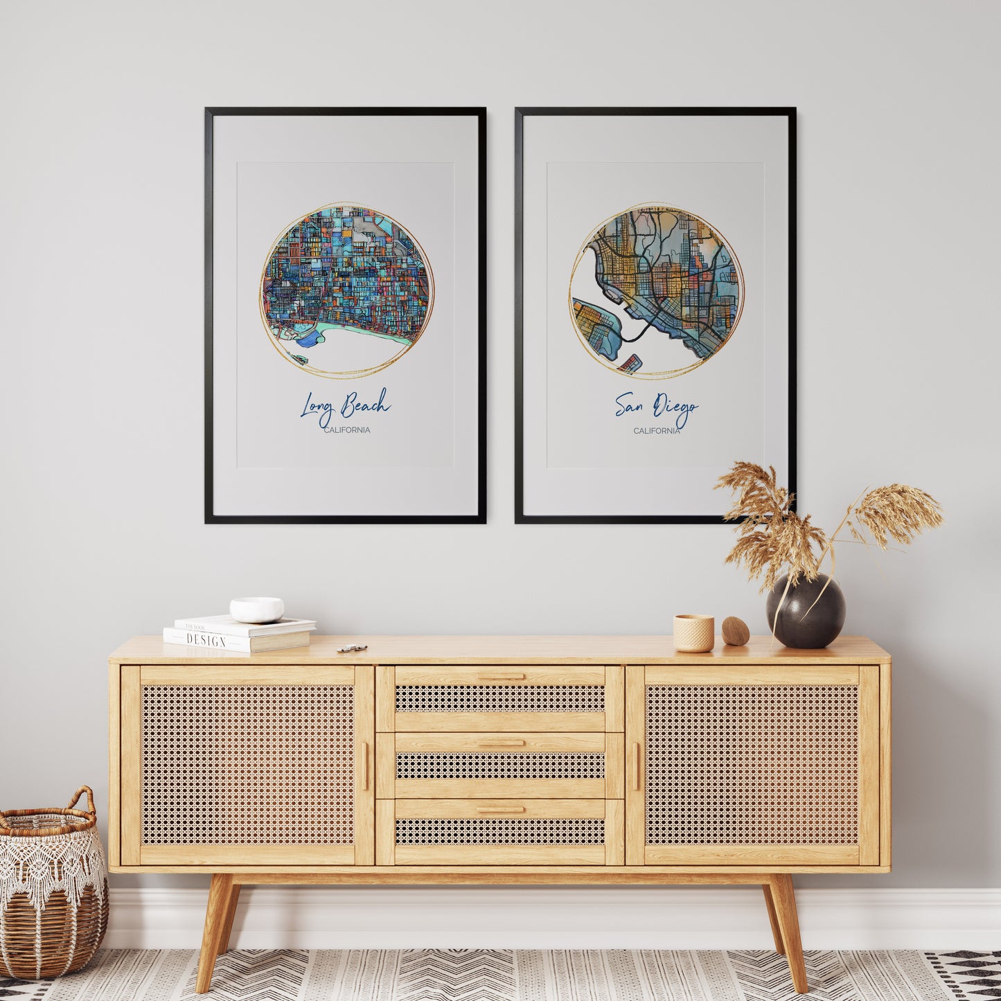 San Diego CA Map Art - Digital Fine Art Print. Full Color.