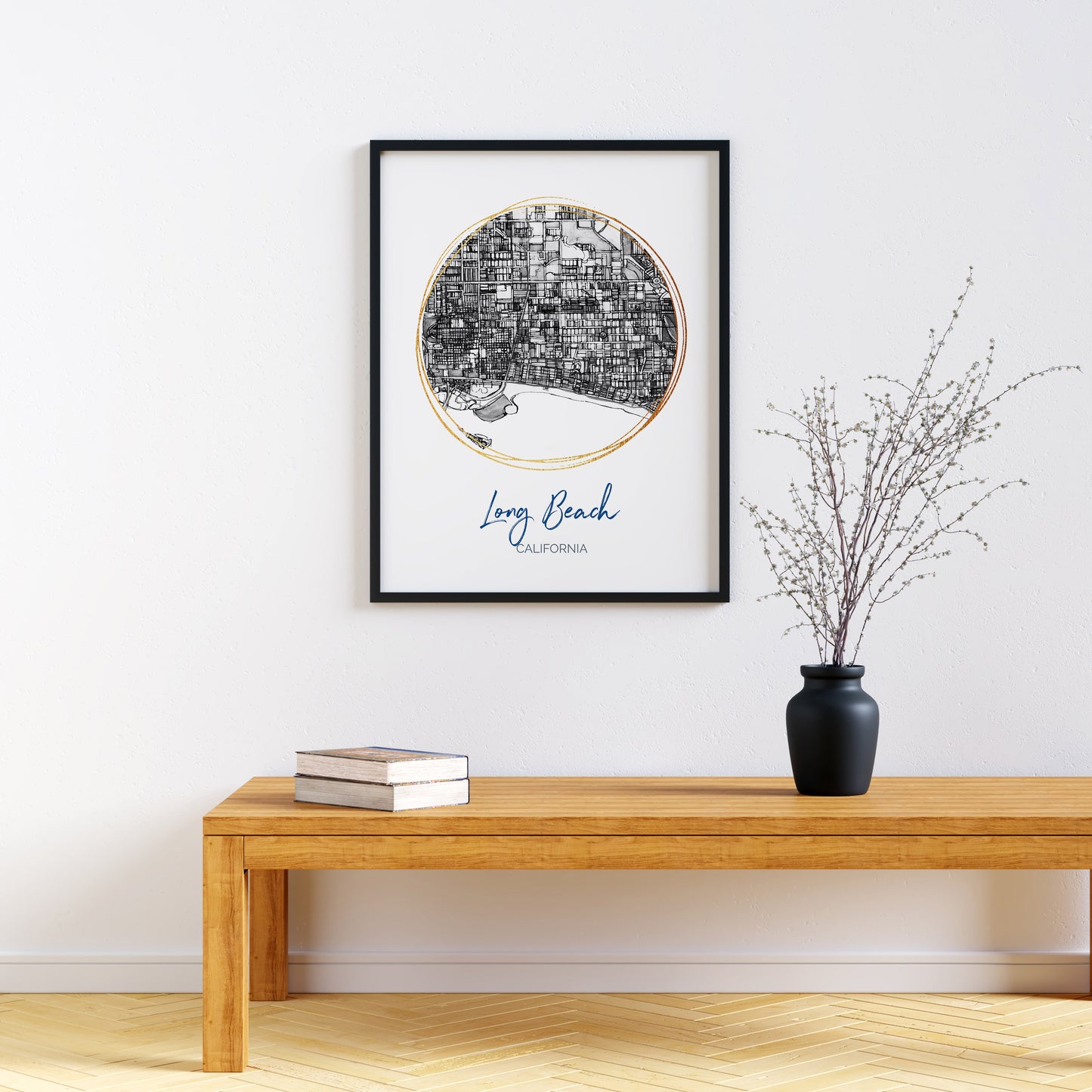 Long Beach CA Map Art - Digital Fine Art Print.  Black & White