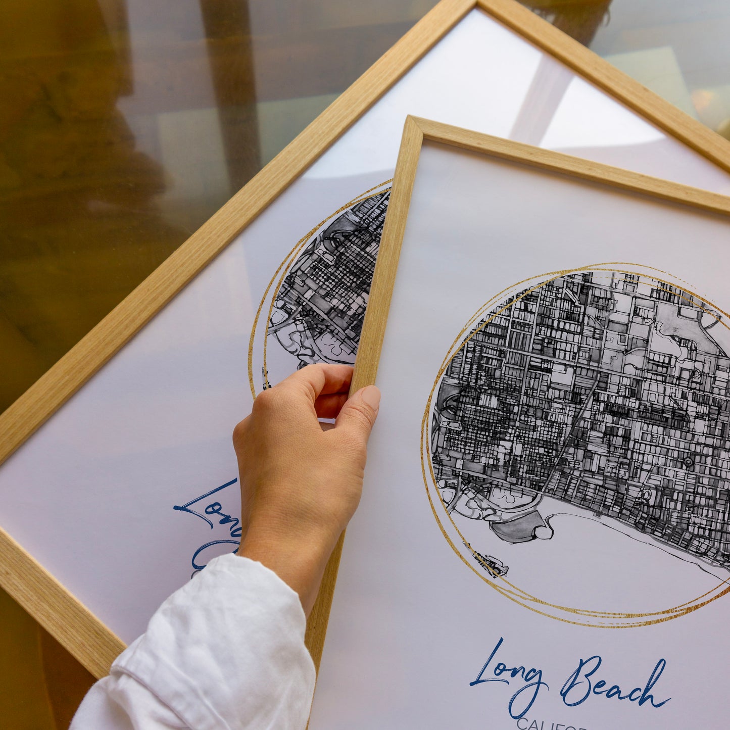 Long Beach CA Map Art - Digital Fine Art Print.  Black & White