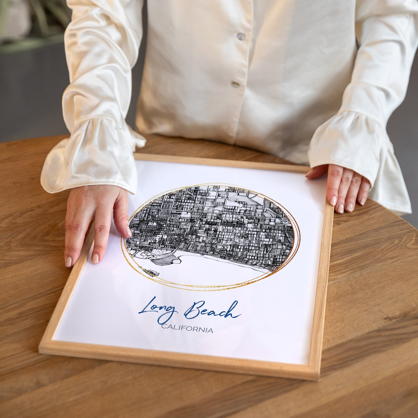 Long Beach CA Map Art - Digital Fine Art Print.  Black & White