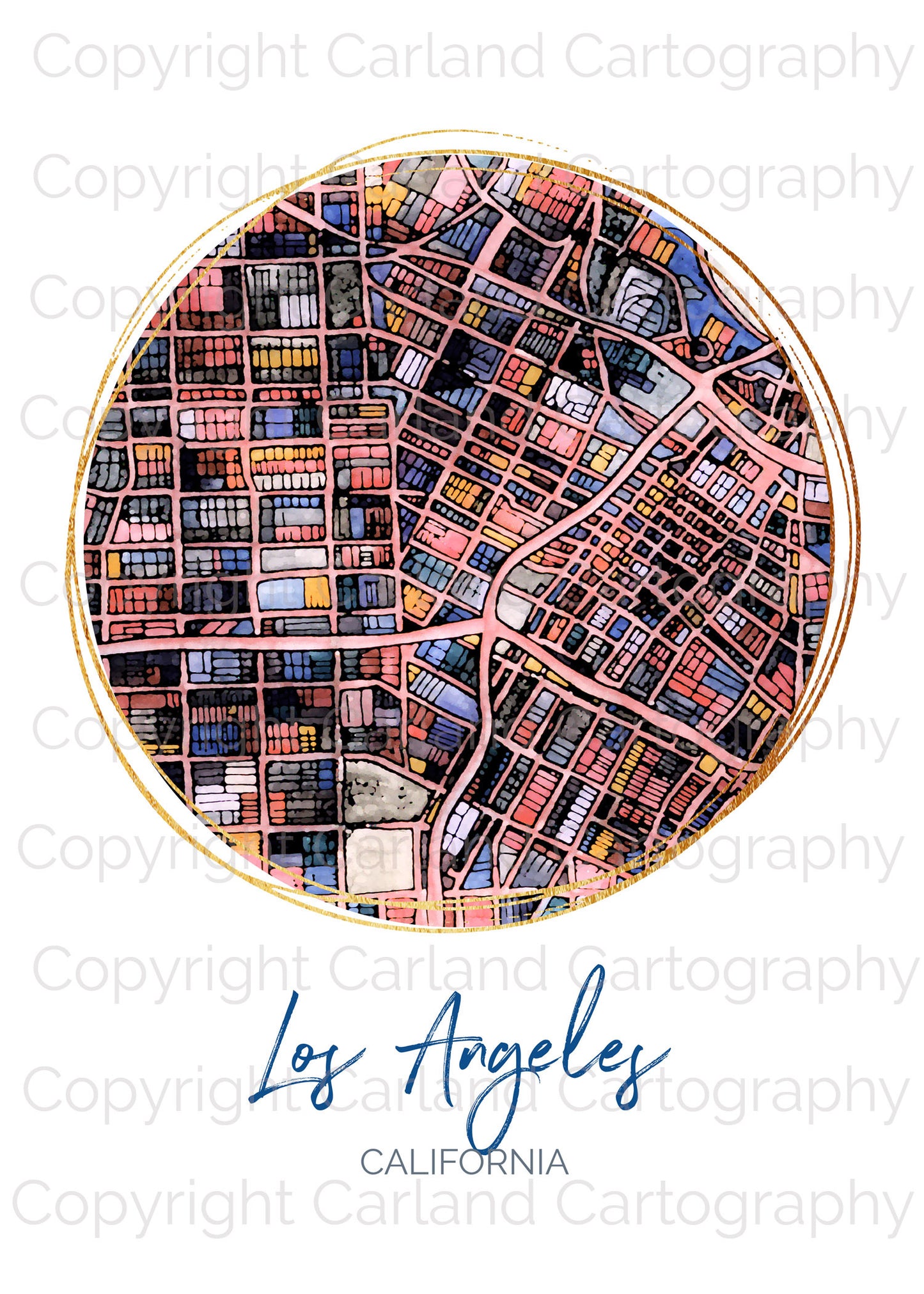 Los Angeles CA Map Art - Digital Fine Art Print. Full Color.
