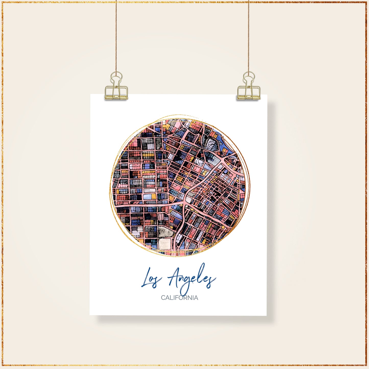 Los Angeles CA Map Art - Digital Fine Art Print. Full Color.