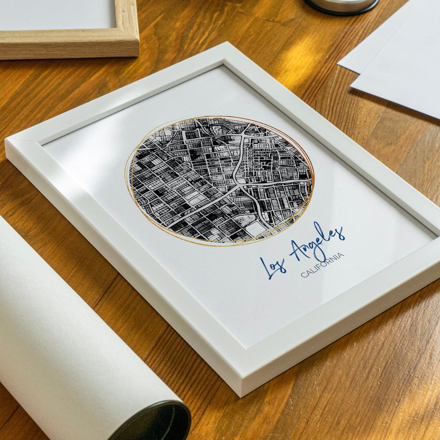 Los Angeles CA Map Art - Digital Fine Art Print.  Black & White