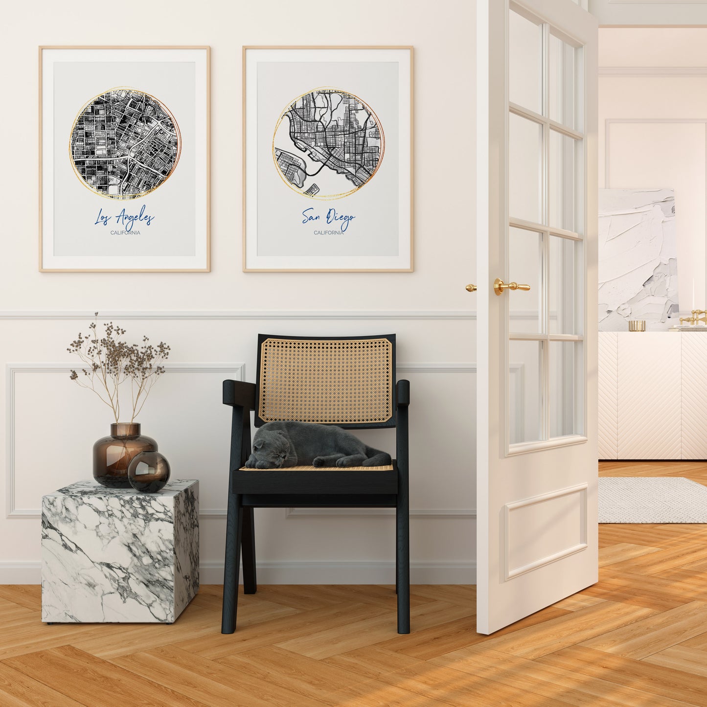 Los Angeles CA Map Art - Digital Fine Art Print.  Black & White