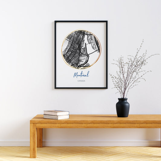 Montreal QB Map Art - Digital Fine Art Print.  Black & White