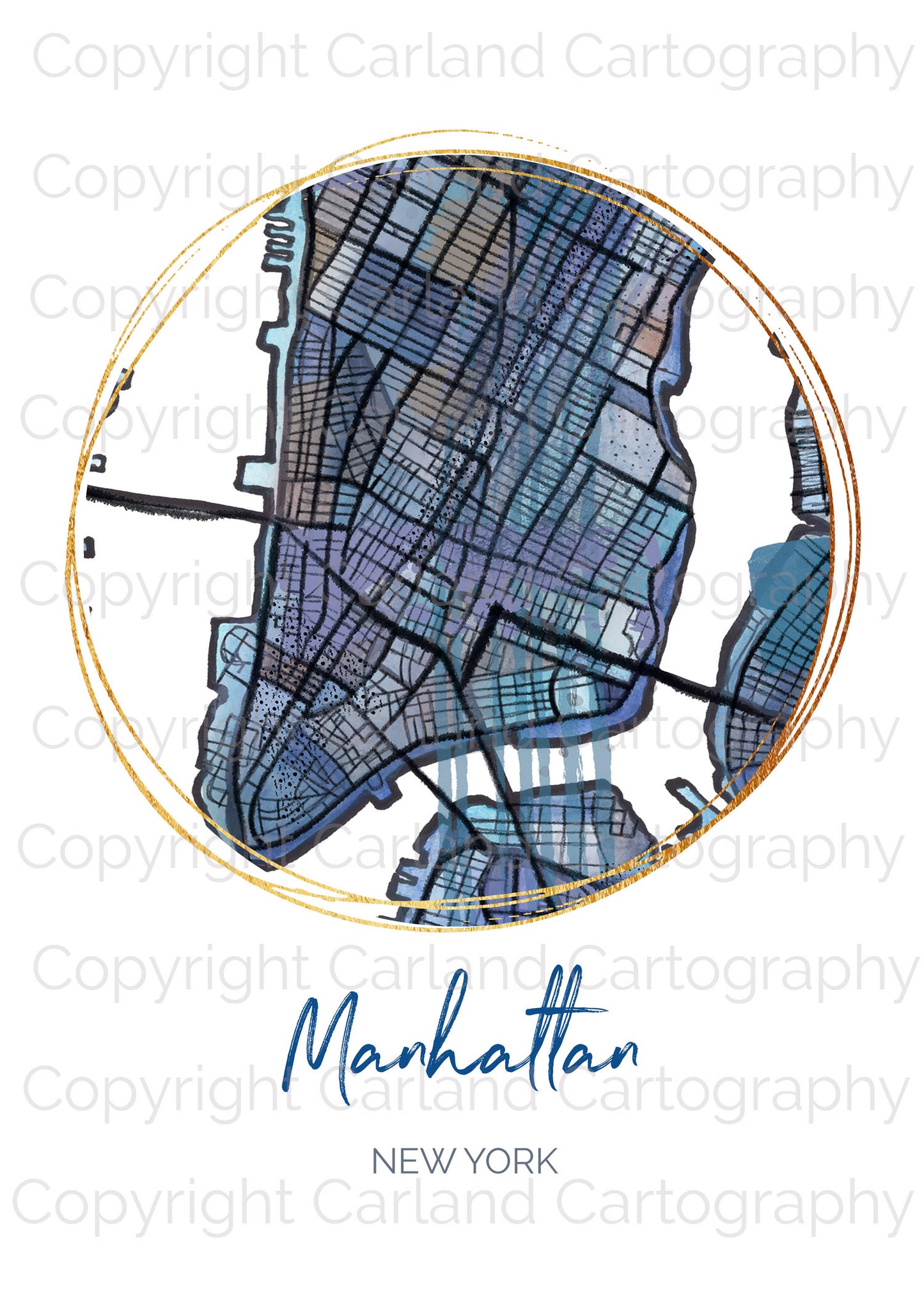 Manhattan NYC Map Art - Digital Fine Art Print. Full Color.