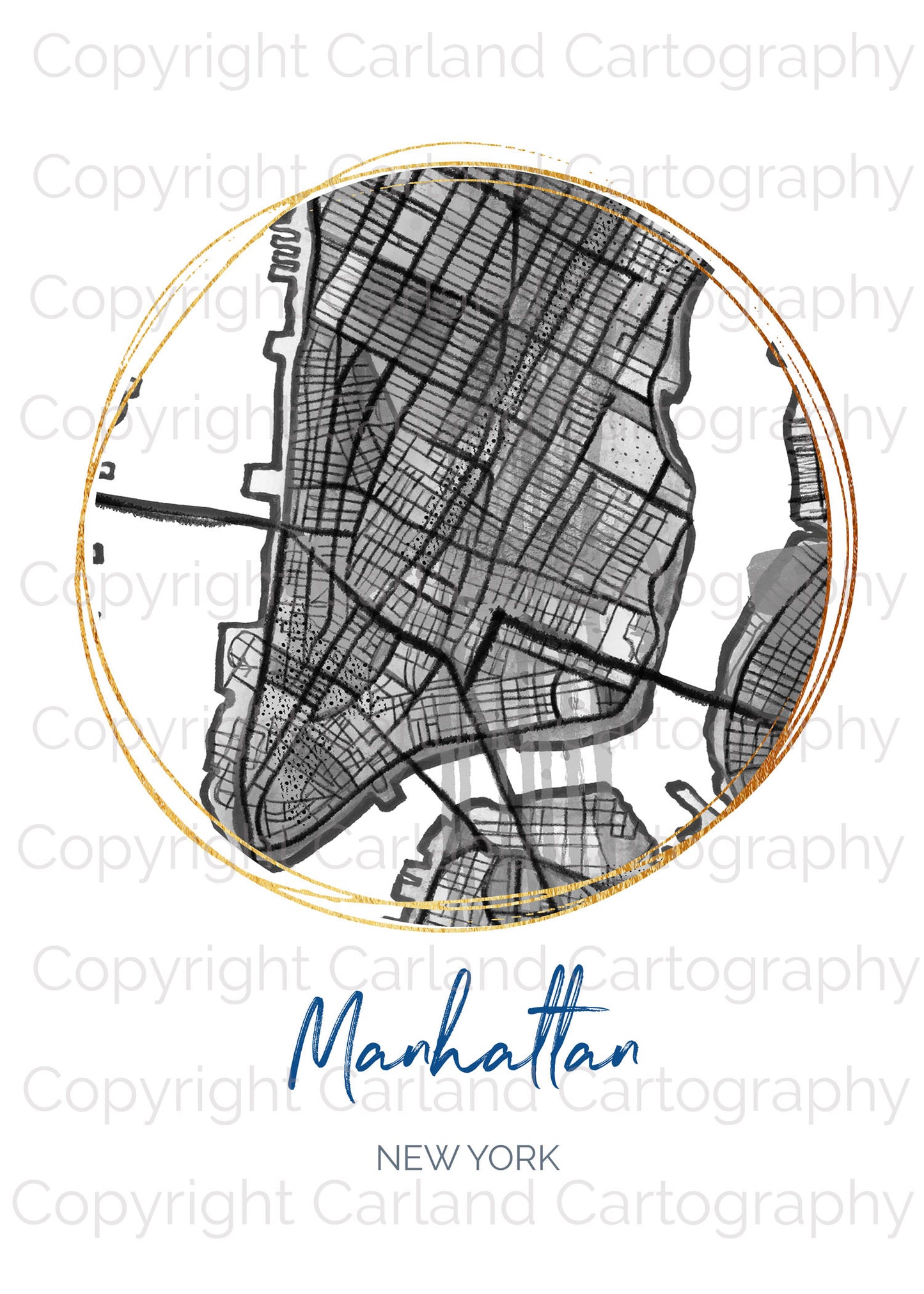 Manhattan NY Map Art - Digital Fine Art Print.  Black & White
