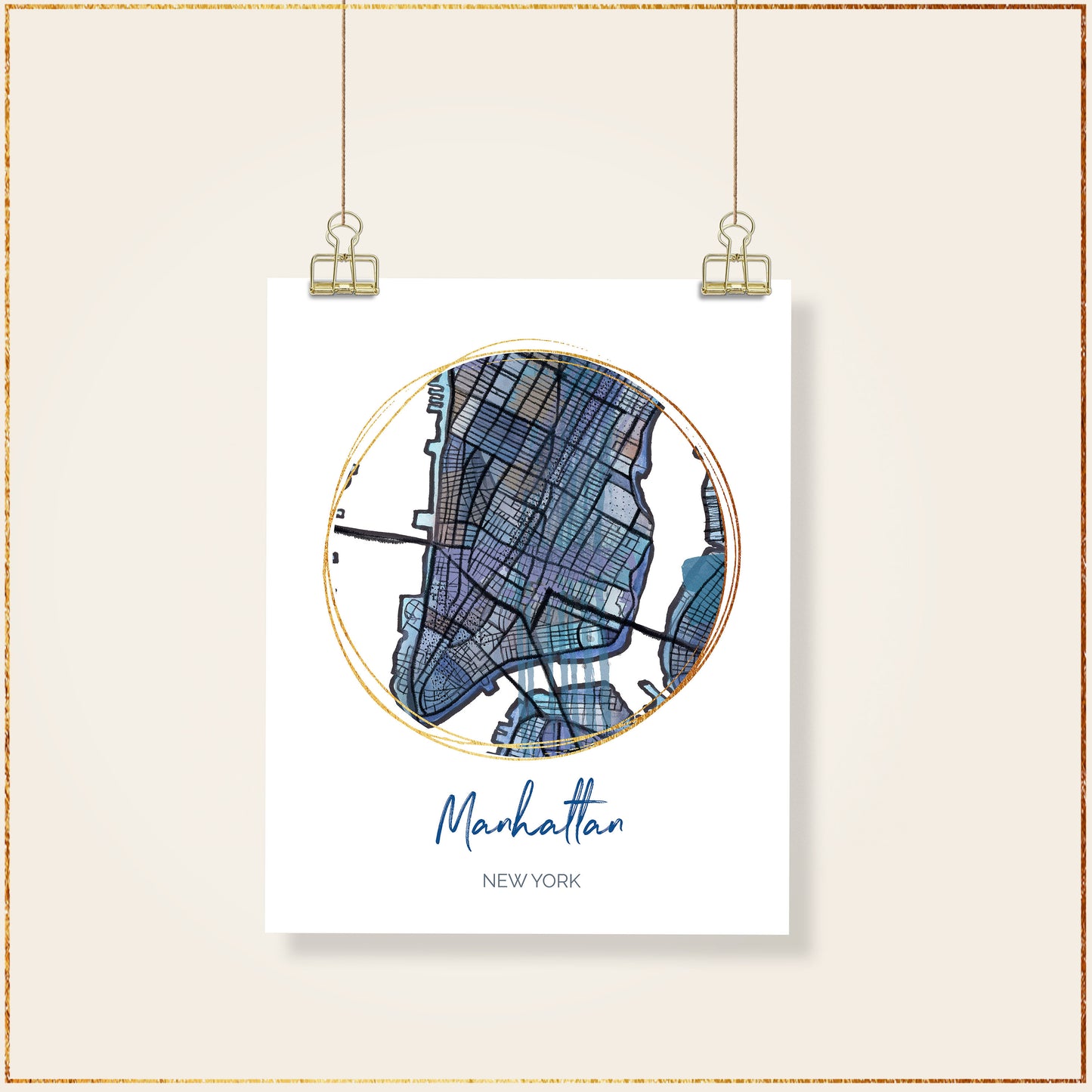 Manhattan NYC Map Art - Digital Fine Art Print. Full Color.