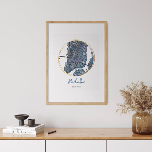 Manhattan NYC Map Art - Digital Fine Art Print. Full Color.