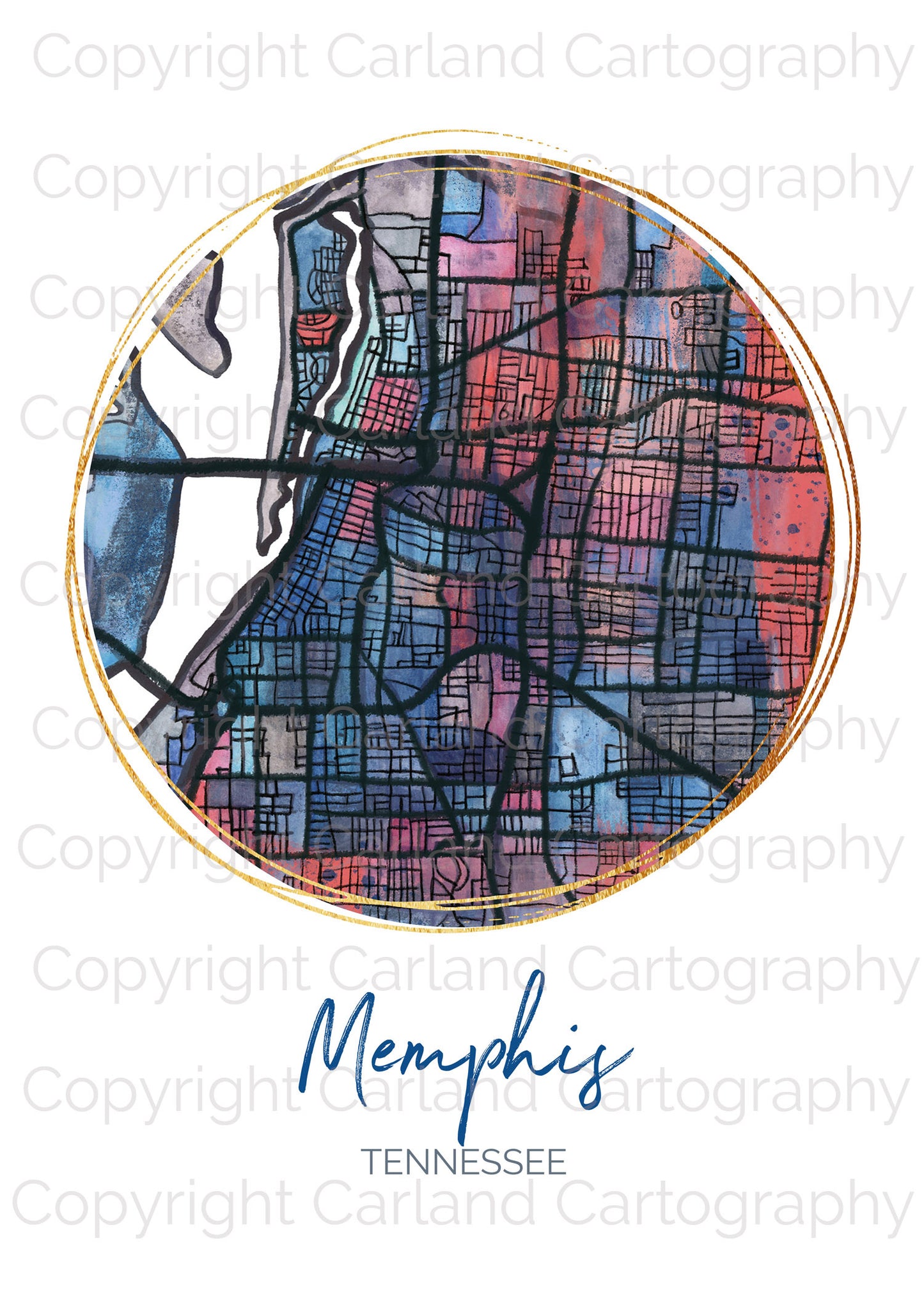 Memphis TN Map Art - Digital Fine Art Print. Full Color.