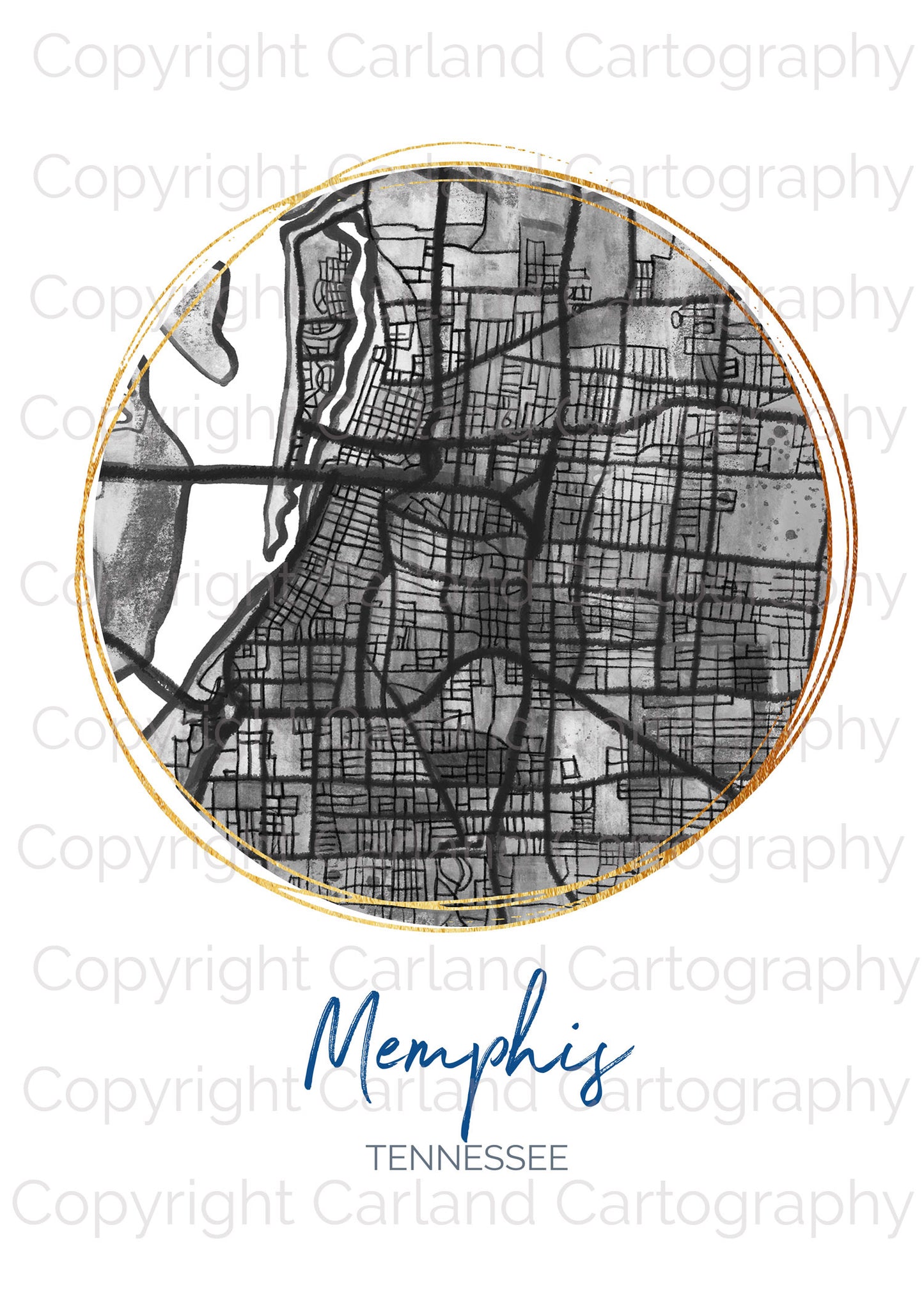 Memphis TN Map Art - Digital Fine Art Print.  Black & White