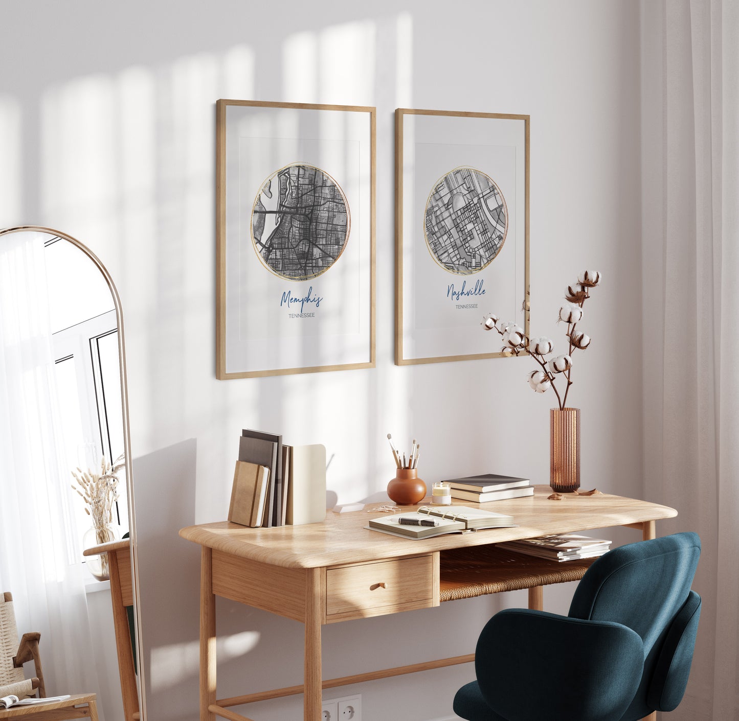 Memphis TN Map Art - Digital Fine Art Print.  Black & White