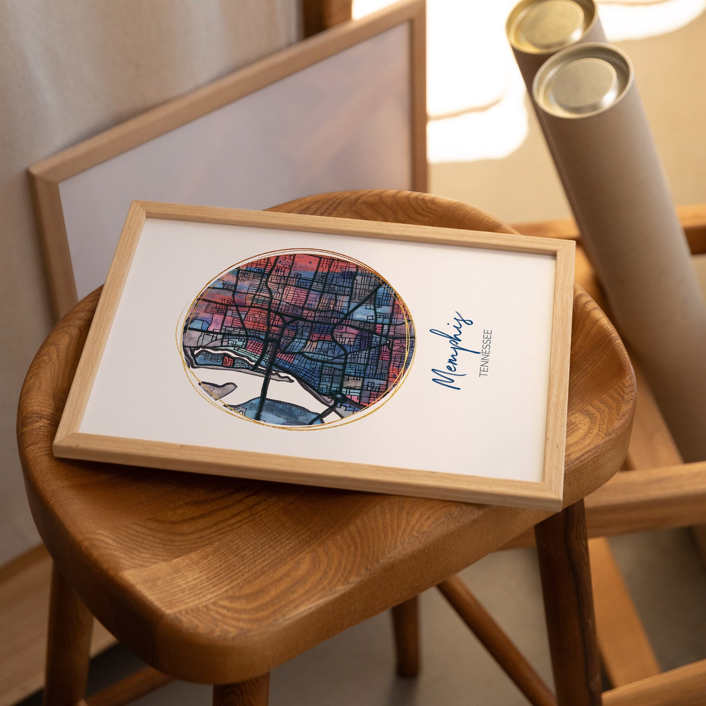 Memphis TN Map Art - Digital Fine Art Print. Full Color.