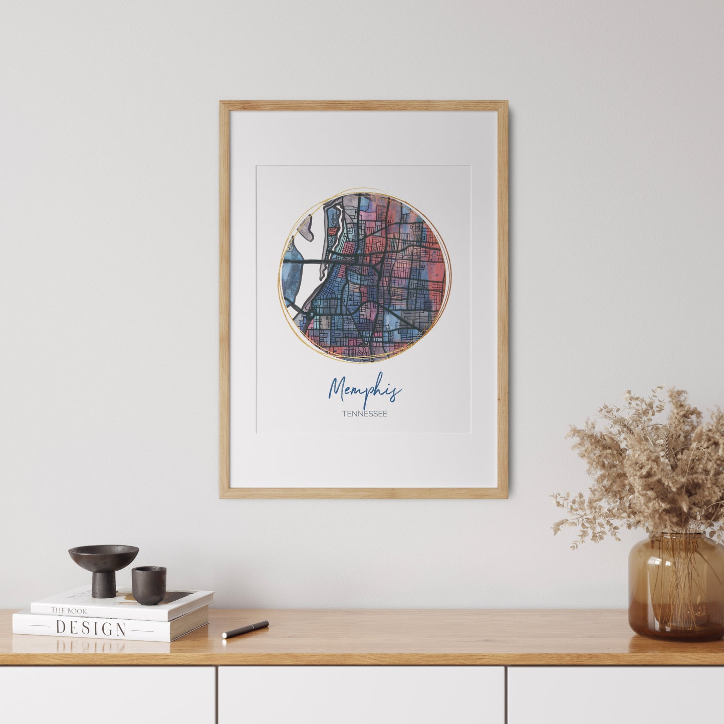 Memphis TN Map Art - Digital Fine Art Print. Full Color.