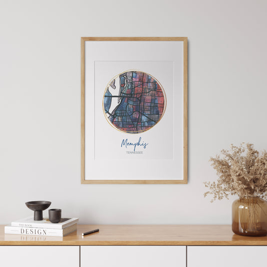 Memphis TN Map Art - Digital Fine Art Print. Full Color.