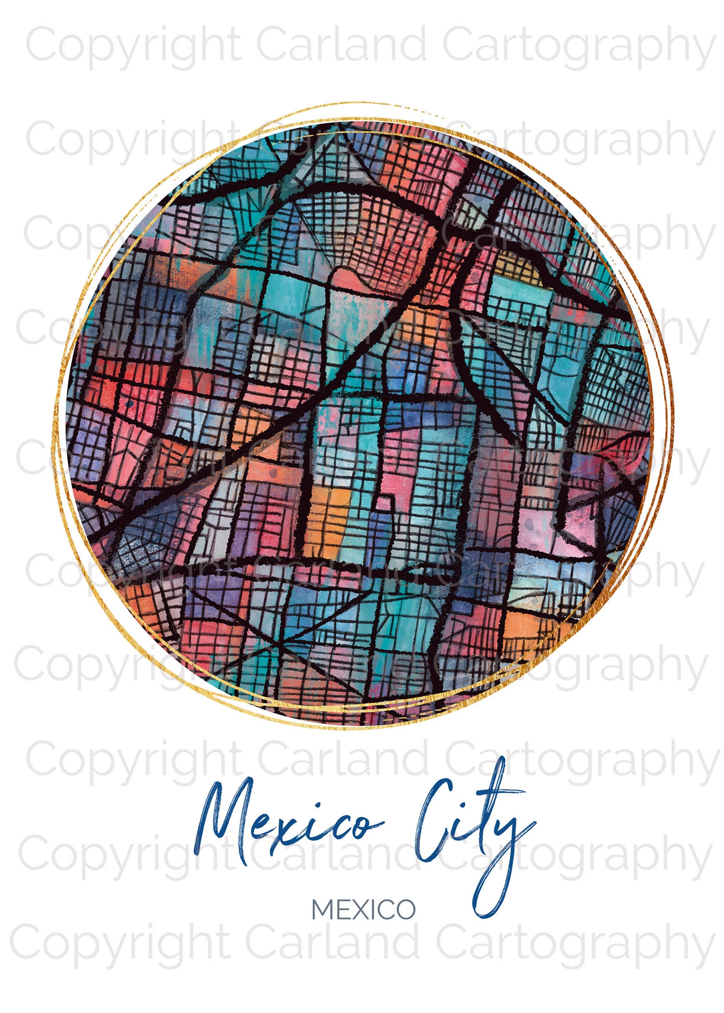 Mexico City Map Art - Digital Fine Art Print. Full Color.