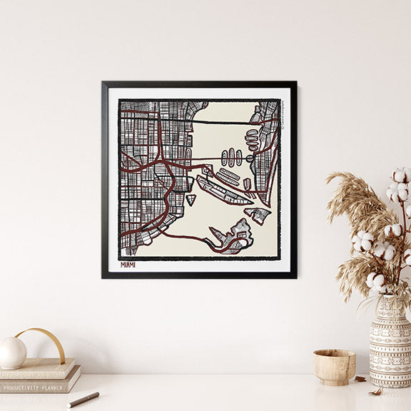 Miami FL City Map Art - Collector Edition  - Digital Fine Art Print