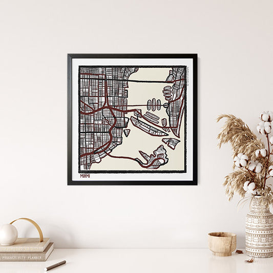 Miami FL City Map Art - Collector Edition  - Digital Fine Art Print