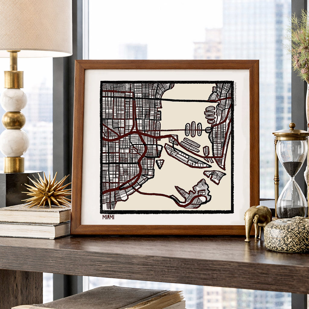 Miami FL City Map Art - Collector Edition  - Digital Fine Art Print