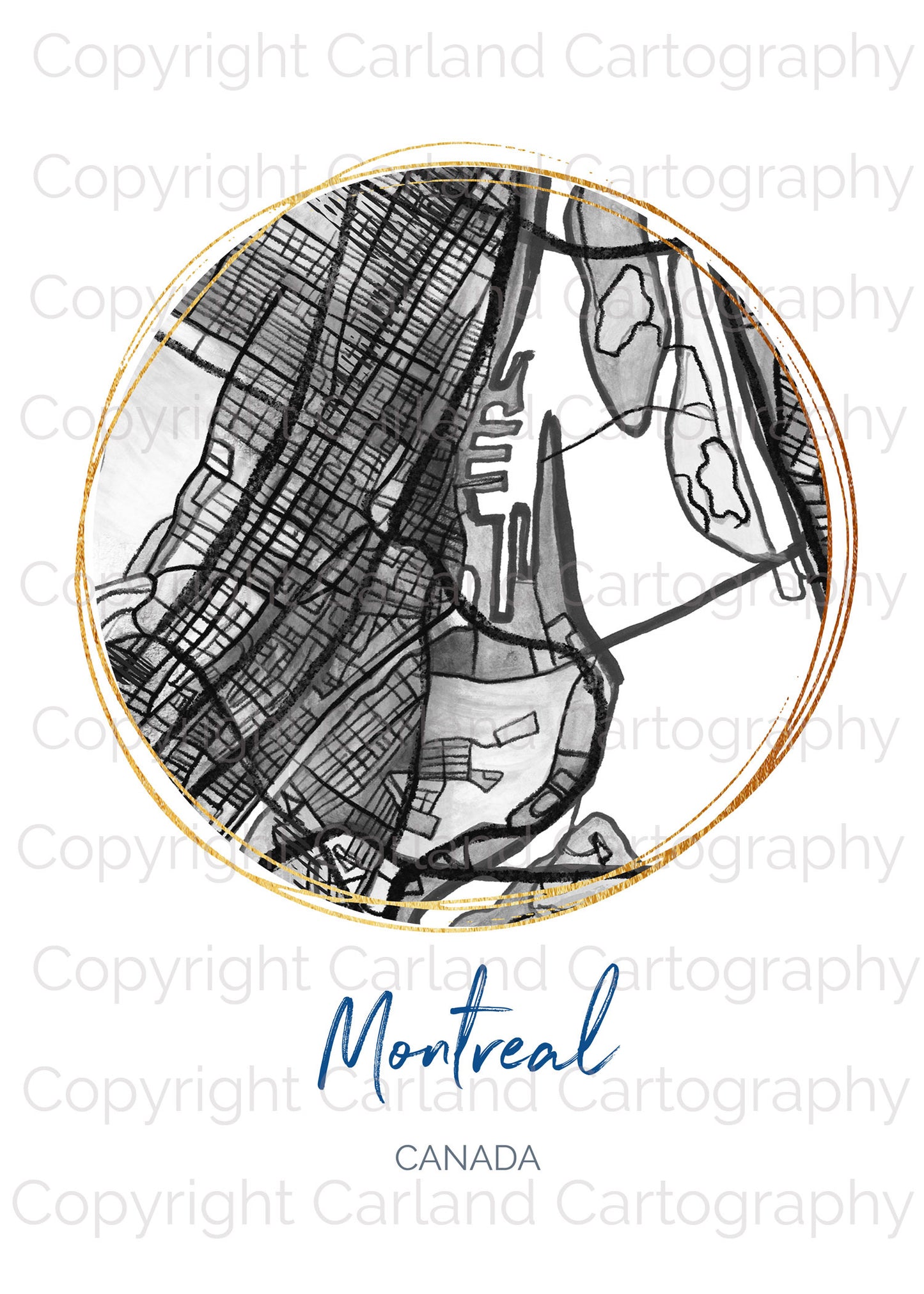 Montreal QB Map Art - Digital Fine Art Print.  Black & White