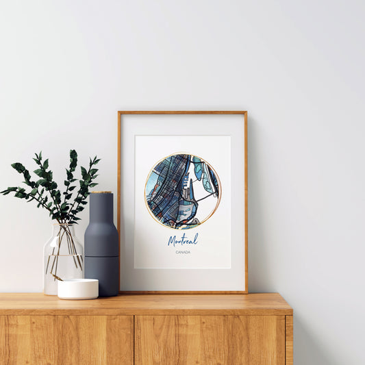 Montreal QB Map Art - Digital Fine Art Print. Full Color.