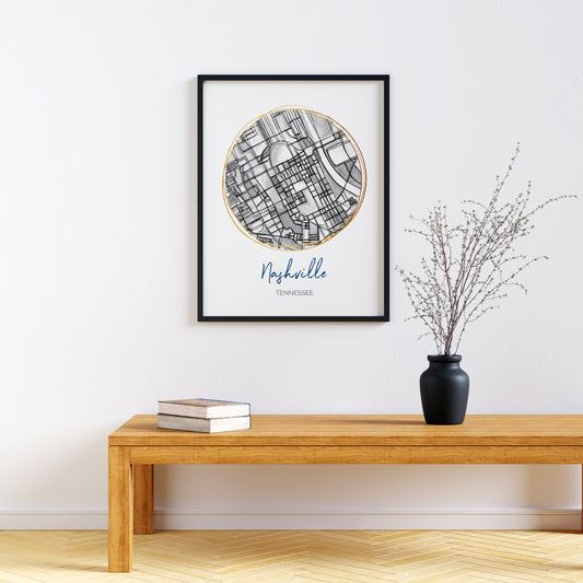 Nashville TN Map Art - Digital Fine Art Print.  Black & White