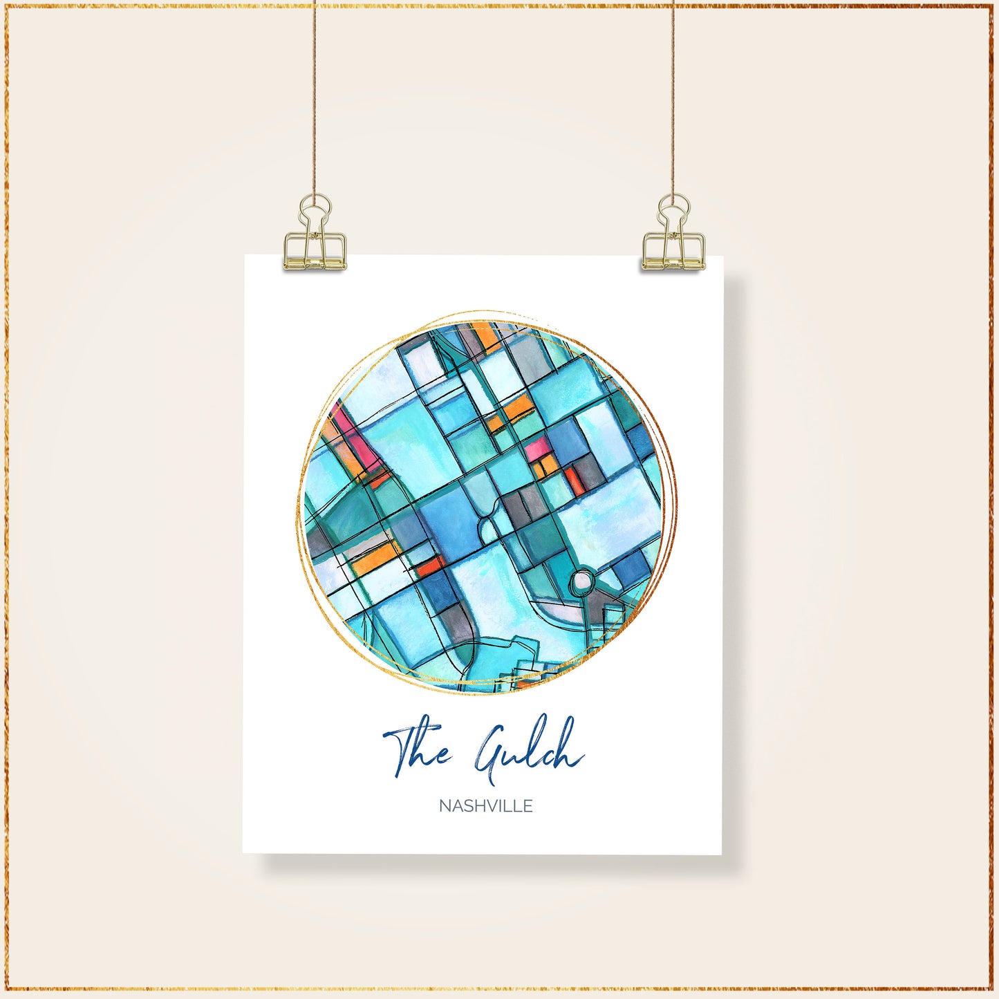 Nashville TN (The Gulch) Map Art - Digital Fine Art Print. Full Color