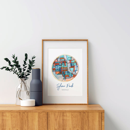 Nashville TN (Sylvan Park) Map Art - Digital Fine Art Print. Full Color
