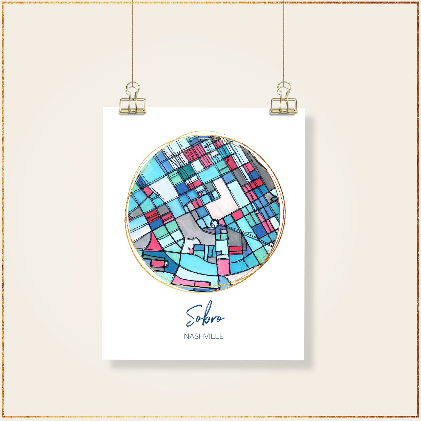 Nashville TN (Sobro) Map Art - Digital Fine Art Print. Full Color