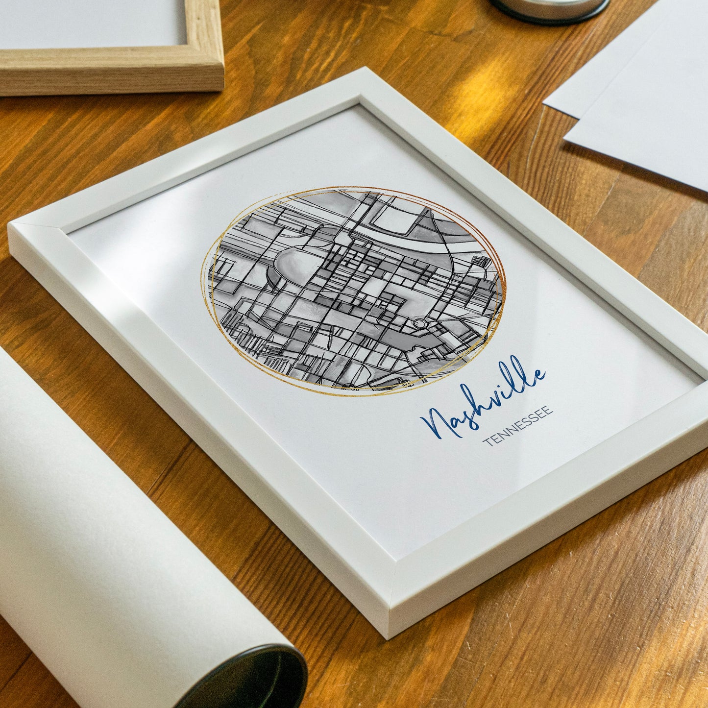 Nashville TN Map Art - Digital Fine Art Print.  Black & White