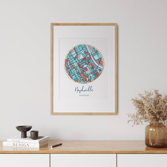 Nashville TN Map Art - Digital Fine Art Print. Full Color.