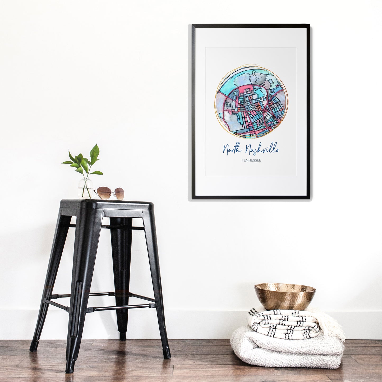 Nashville TN (North Nashville) Map Art - Digital Fine Art Print. Full Color