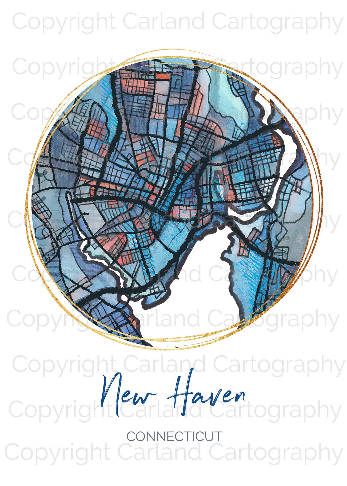 New Haven CT Map Art - Digital Fine Art Print. Full Color.