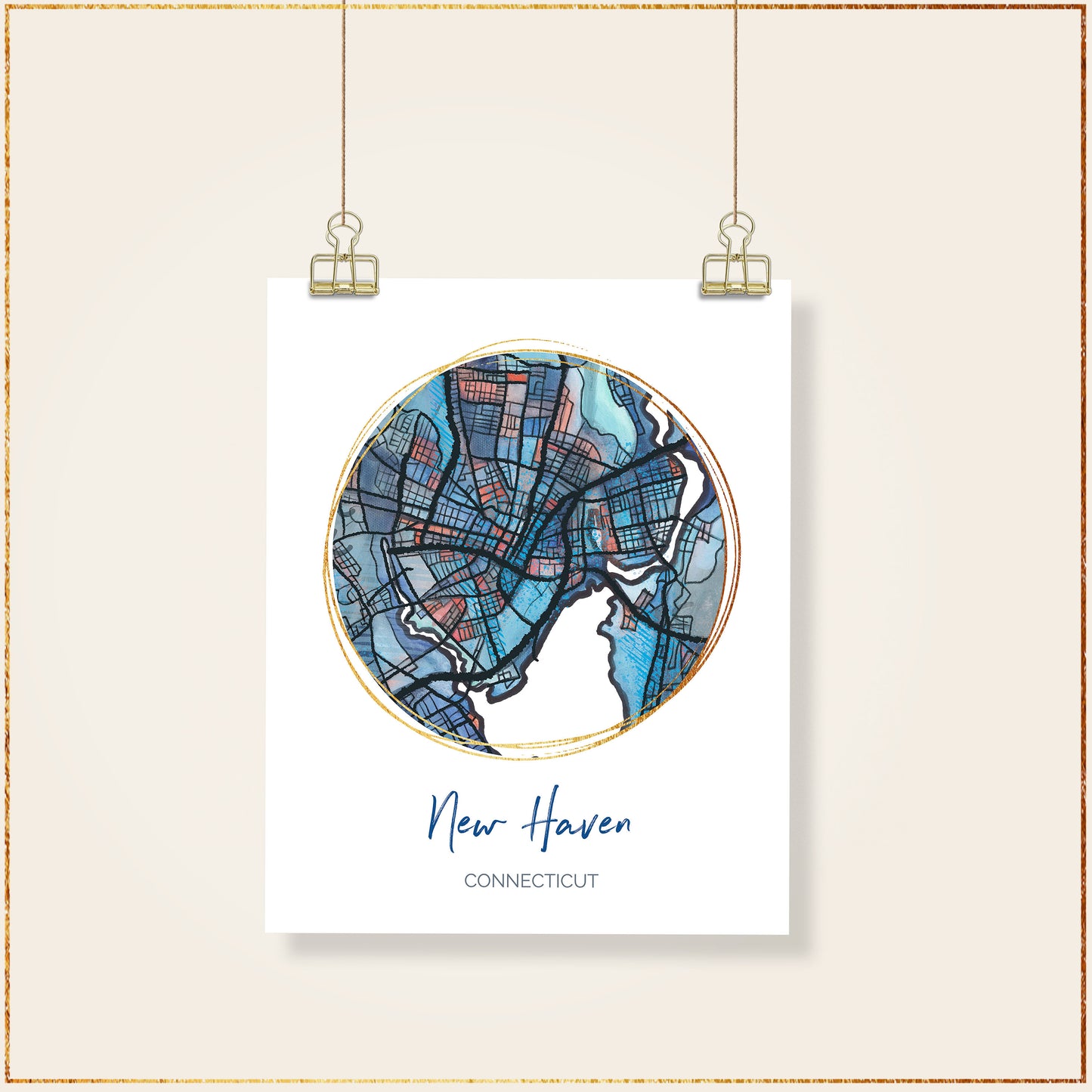 New Haven CT Map Art - Digital Fine Art Print. Full Color.