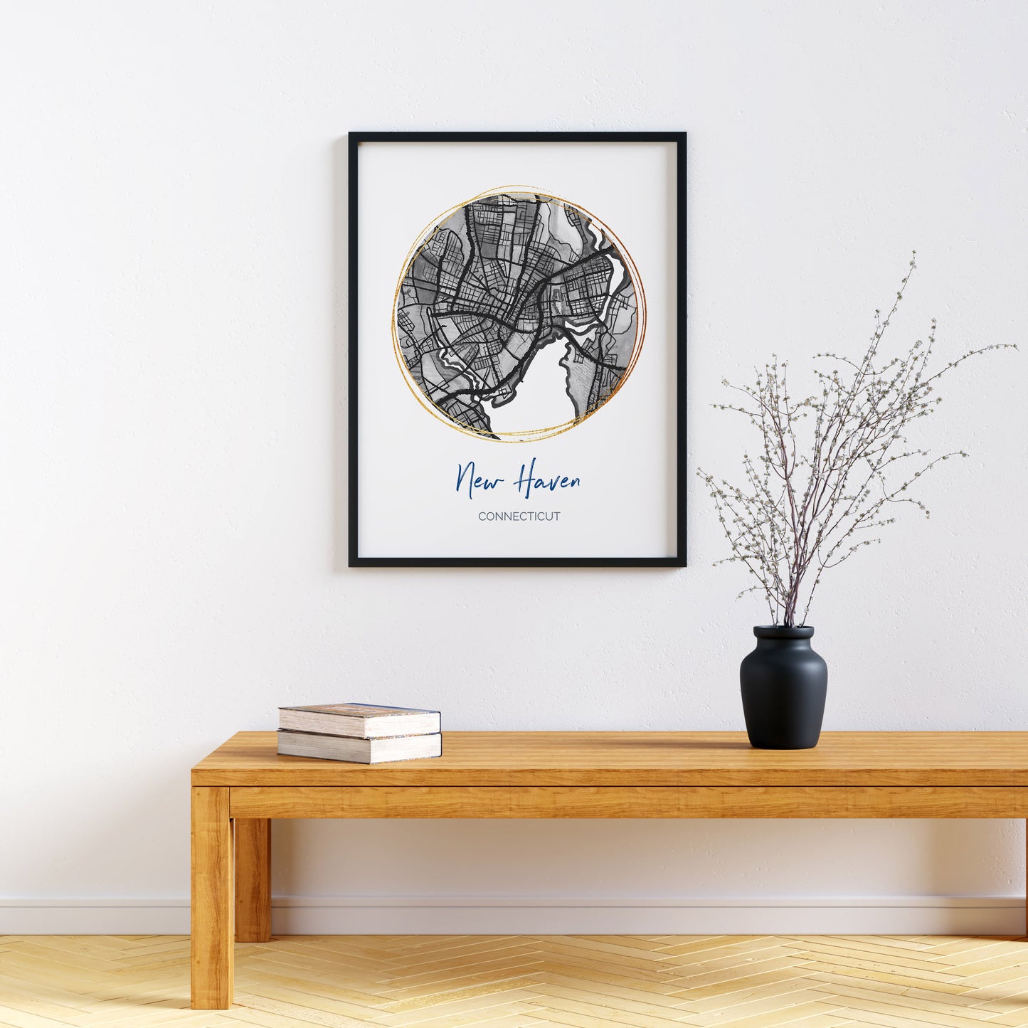 New Haven CT Map Art - Digital Fine Art Print.  Black & White