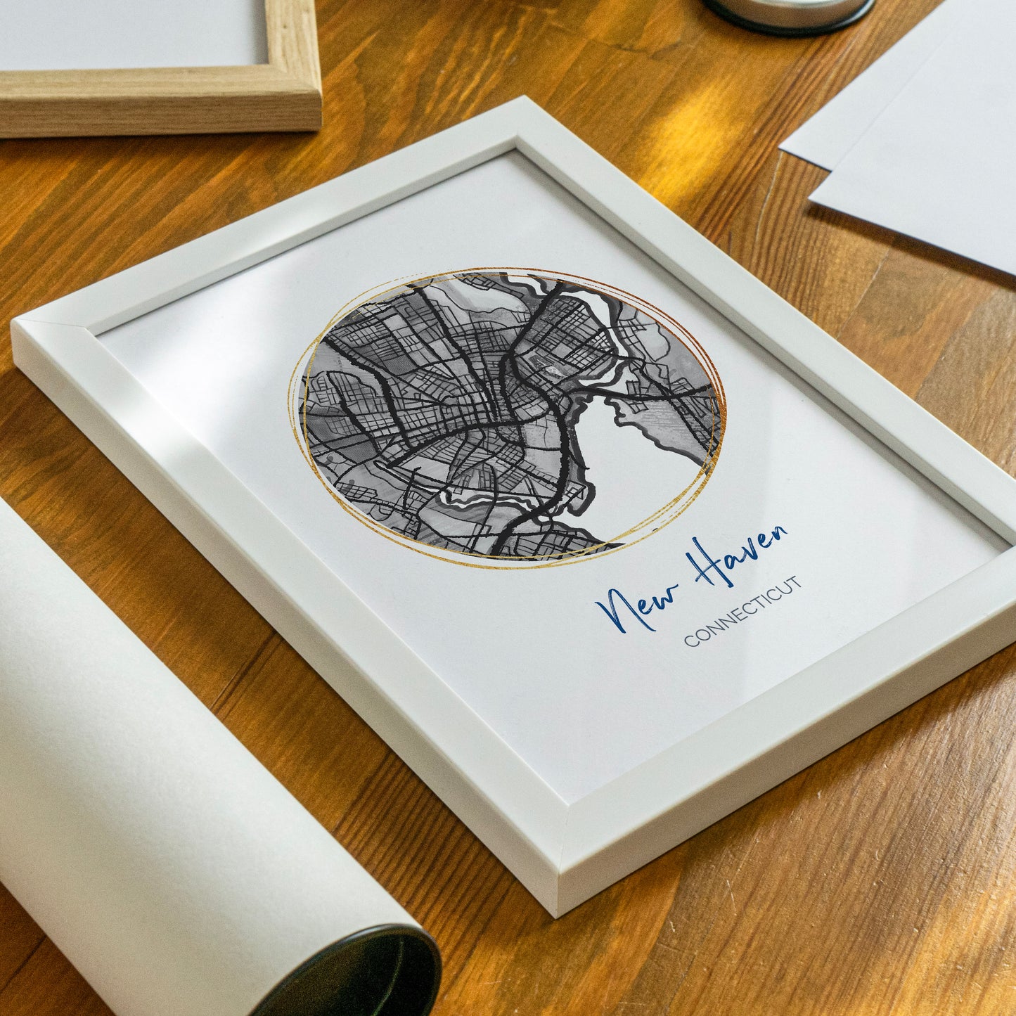 New Haven CT Map Art - Digital Fine Art Print.  Black & White