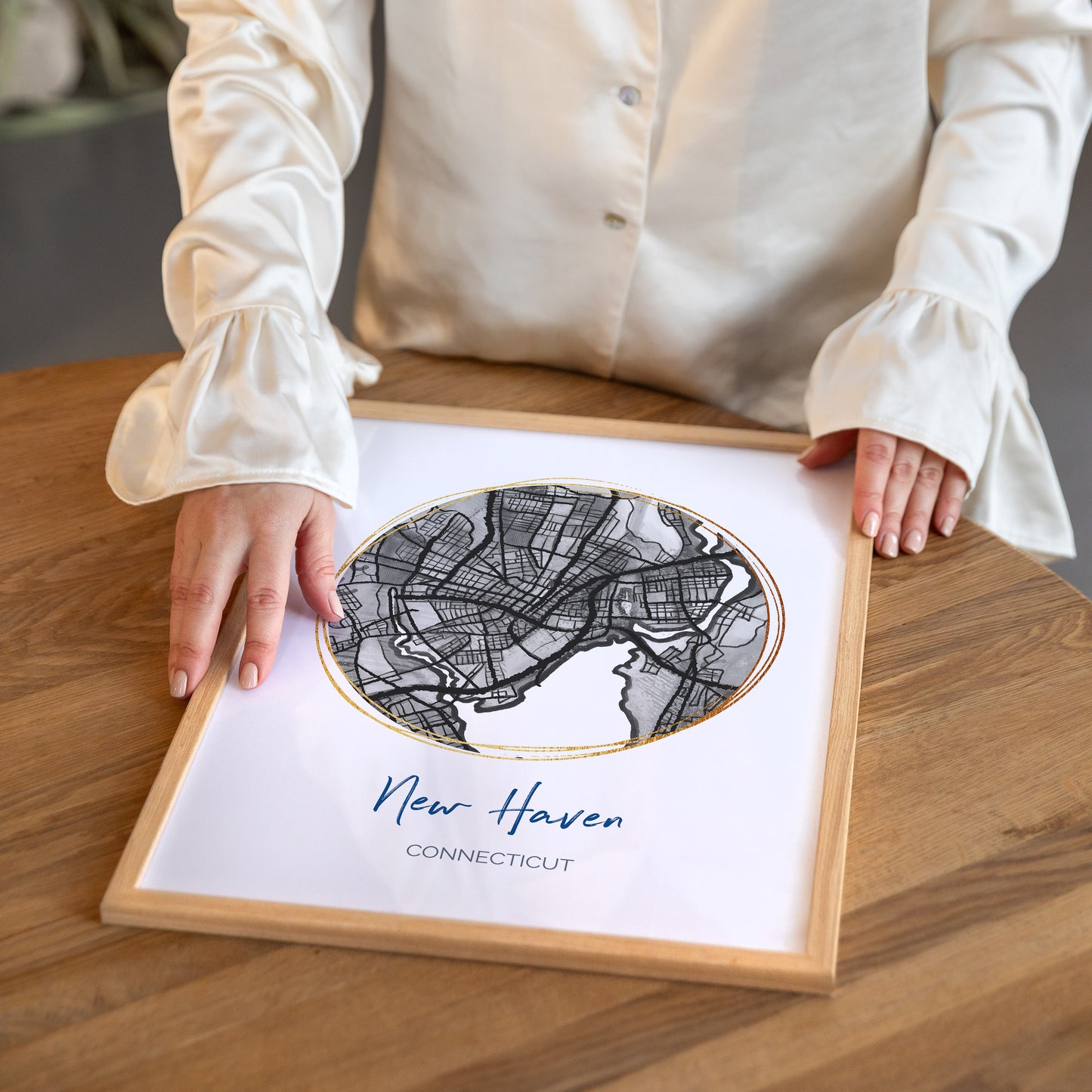 New Haven CT Map Art - Digital Fine Art Print.  Black & White