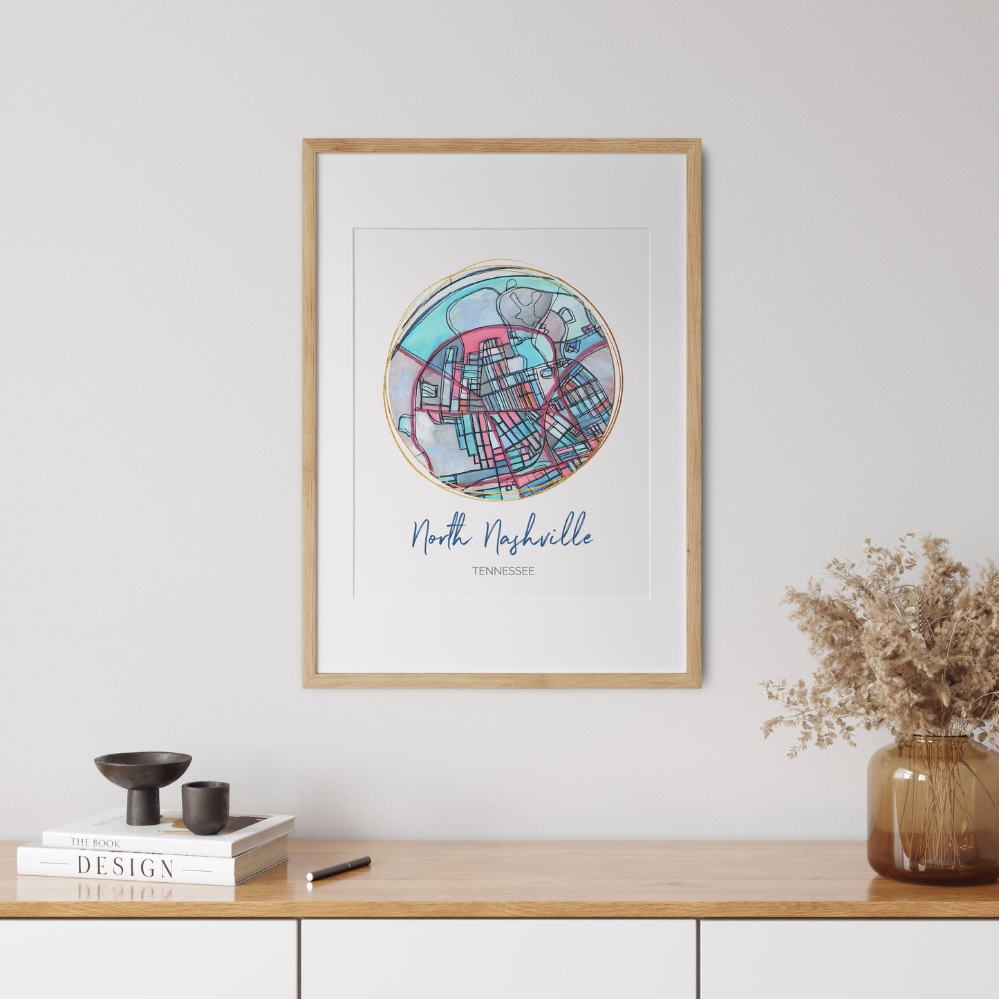 Nashville TN (North Nashville) Map Art - Digital Fine Art Print. Full Color