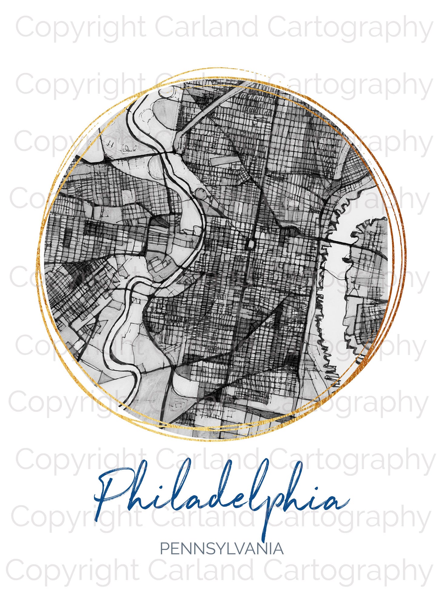 Philadelphia PA Map Art - Digital Fine Art Print.  Black & White
