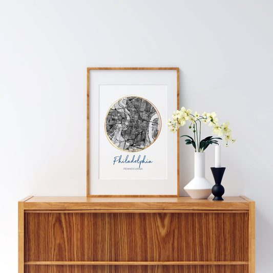 Philadelphia PA Map Art - Digital Fine Art Print.  Black & White