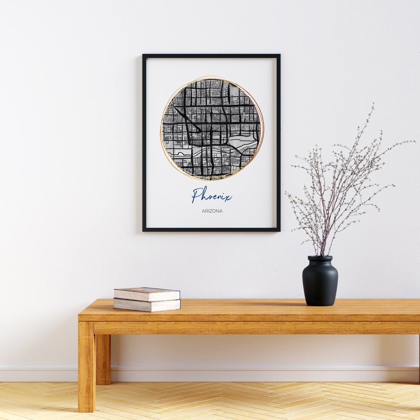 Phoenix AZ Map Art - Digital Fine Art Print. Black & White
