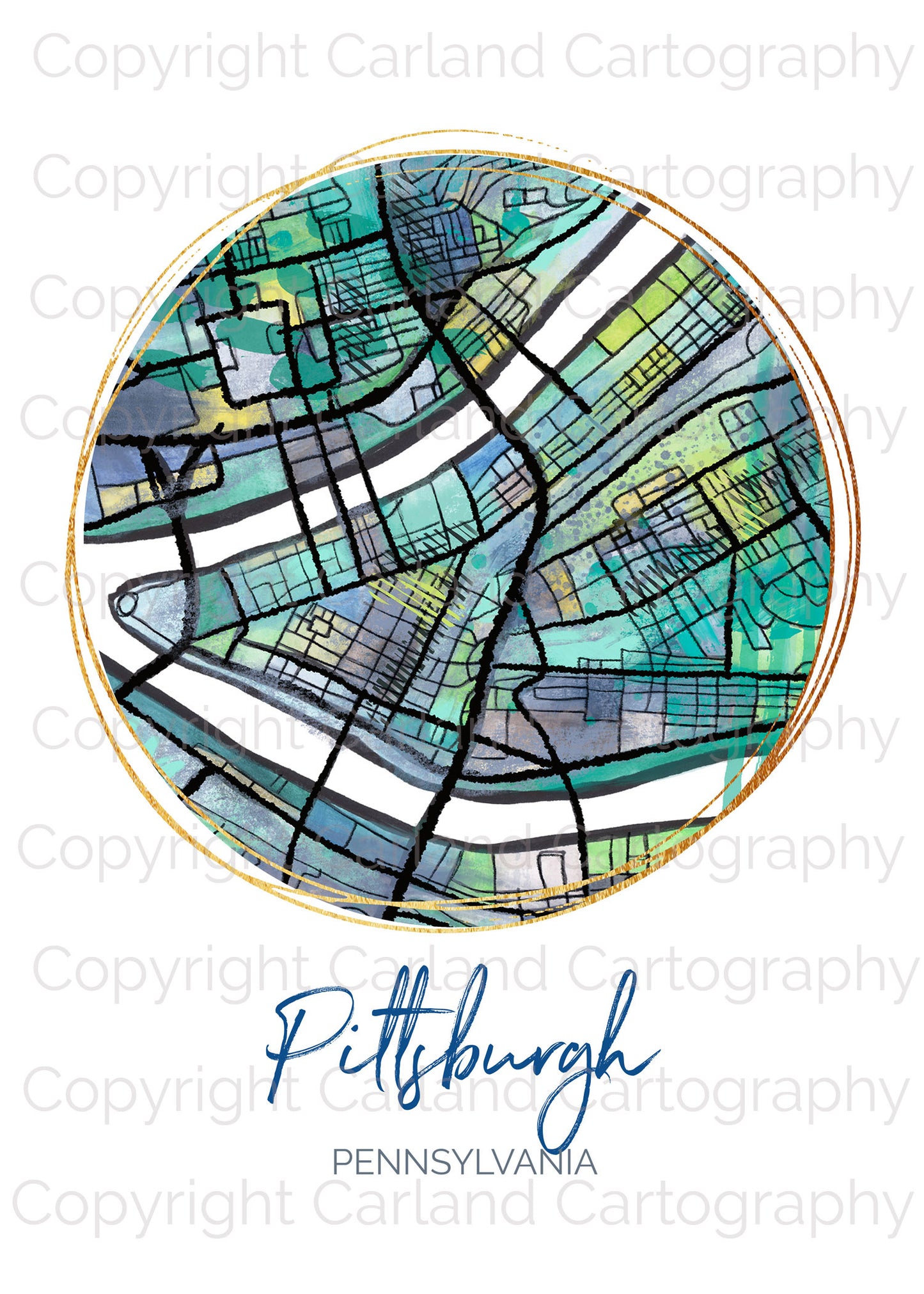 Pittsburgh PA Map Art - Digital Fine Art Print. Full Color.